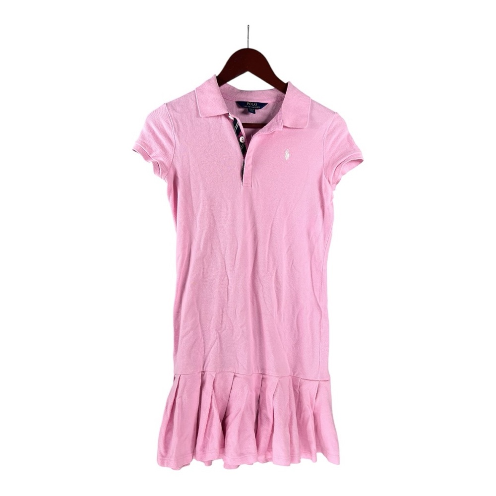 Polo Ralph Lauren Pink Stretch Cotton Dropped Waist Pleated Skirt Dress L(12-14)